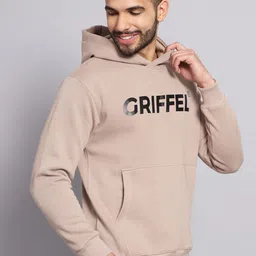 GRIFFEL Men Beige Printed Hooded Sweatshirt image 4