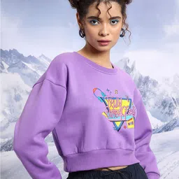 Tokyo Talkies Purple Typography Printed Crop Pullover image 4