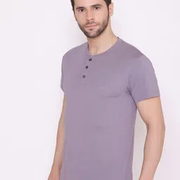 BODYACTIVE Men Grey Henley Neck Cotton T-shirt image 2