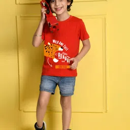 NUSYL Boys Red Printed Biowashed T-shirt image 4