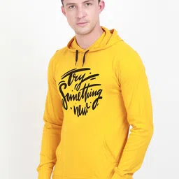 Fleximaa Men Mustard Printed Hooded Sweatshirt image 4