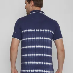 YAK YAK Men Navy Blue Tie and Dye Dyed Polo Collar Indigo Slim Fit Cotton Pure Cotton T-shirt image 4