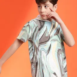 Lil Tomatoes Boys Abstract Printed Hooded Drop-Shoulder Sleeves T-shirt image 2