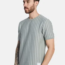 Octave Round Neck Short Sleeves Striped Regular Fit Cotton T-shirt image 4