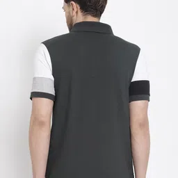 Kalt Men Grey & White Colourblocked Polo Cotton T-shirt image 5