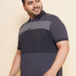 John Pride Men Plus Size Colourblocked Polo Collar Pocket T-shirt image 2