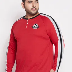 bigbanana Men Plus Size Red Henley Neck Bio Finish Applique T-shirt image 5