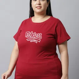 UnaOne Plus Size Typography Printed Pure Cotton T-shirt image 5
