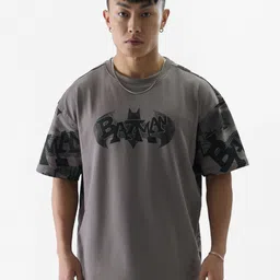 The Souled Store Grey Batman Printed Pure Cotton Oversized T-shirt image 3