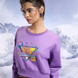 Tokyo Talkies Purple Typography Printed Crop Pullover image 2