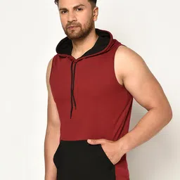 GLITO Colourblocked Hooded Sleeveless Cotton T-shirt image 2