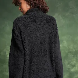 Tokyo Talkies Black Mock Collar  Drop Shoulder Sleeves Oversized Pullover Sweatshirt image 4