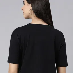 Kryptic Typography Printed Round Neck Cotton Crop Oversized T-shirt image 3