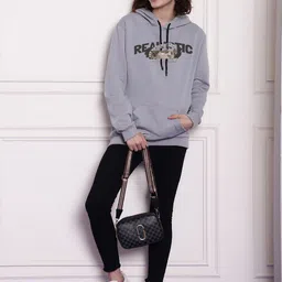 Imsa Moda Typography Printed Hooded Fleece Oversized Pullover image 4