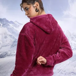 Tokyo Talkies Pink Hooded Oversized Front-Open Sweatshirt image 5