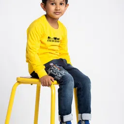 Friskers Boys Yellow Typography Printed Slim Fit T-shirt image 5