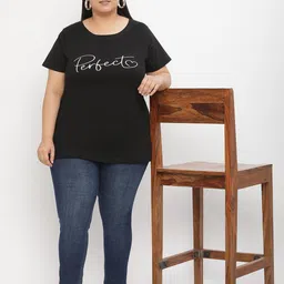 UnaOne Plus Size Typography Printed Pure Cotton Slim Fit  T-shirt image 5