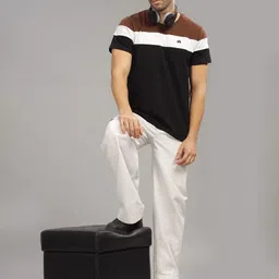 ADRO Colourblocked Regular Fit Cotton T-shirt image 5