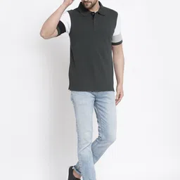 Kalt Men Grey & White Colourblocked Polo Cotton T-shirt image 2