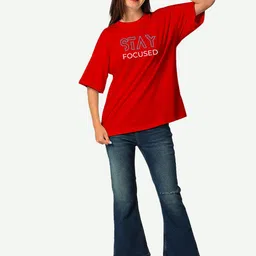 STATUS MANTRA Women Typography Printed Bio Finish Applique T-shirt image 3