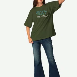 STATUS MANTRA Women Typography Printed Bio Finish Applique T-shirt image 2