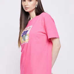 Mast & Harbour Pink Graphic Printed Oversized Pure Cotton T-shirt image 5