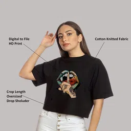 Elibolz Graphic Printed Drop-Shoulder Sleeves Cotton Crop Oversized T-Shirt image 5