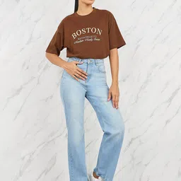 Styli Typography Embroidered Round Neck Longline Oversized T-shirt image 3