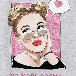 R&B Girls Grey Printed Cotton T-shirt image 2