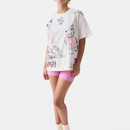The Souled Store White & Black Typography Printed Oversized Pure Cotton T-shirt image 5
