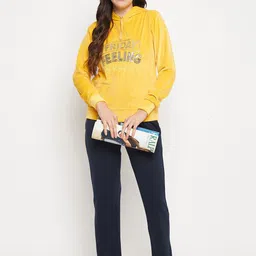 Camey Typography Embroidered Velvet Hooded Sweatshirt image 3