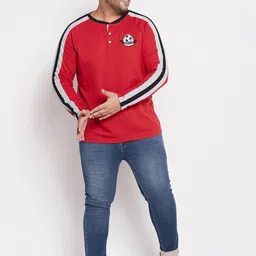 bigbanana Men Plus Size Red Henley Neck Bio Finish Applique T-shirt image 3