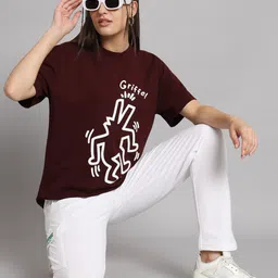 GRIFFEL Graphic Printed Drop-Shoulder Sleeves Cotton T-shirt image 2