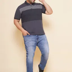 John Pride Men Plus Size Colourblocked Polo Collar Pocket T-shirt image 3