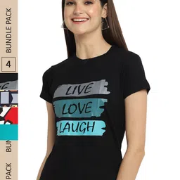 Fabflee Pack Of 4 Typography Printed Cotton T-Shirt image 1