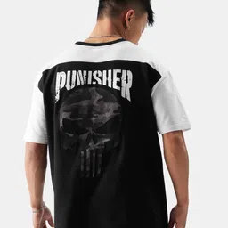 The Souled Store Marvel The Punisher Drop-Shoulder Sleeves Oversized Fit Cotton T-Shirt image 1