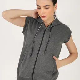 TEEMOODS Women Charcoal Hooded Sweatshirt-image-86