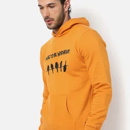 Campus Sutra Men Mustard Printed Hooded Cotton Sweatshirt-image-39