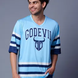 GO DEVIL Men Typography Printed V-Neck Drop-Shoulder Sleeves T-shirt image 1