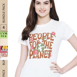 Fabflee Pack Of 4 Typography Printed Cotton T-shirt image 1