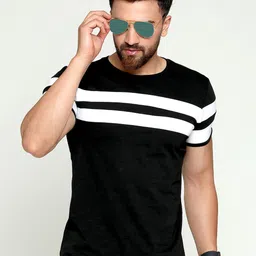 AUSK Men Black & White Striped T-shirt image 1