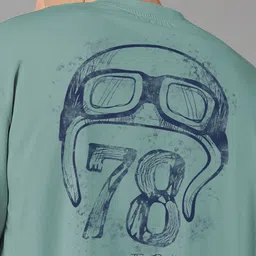 Roadster Blue Graphic Printed Pure Cotton Oversized T-shirt image 2