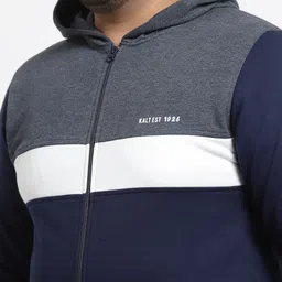 Kalt Plus Size Men Navy Blue Colourblocked Sweatshirt image 4