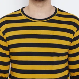 Hypernation Men Yellow & Black Striped Pure Cotton T-shirt image 2