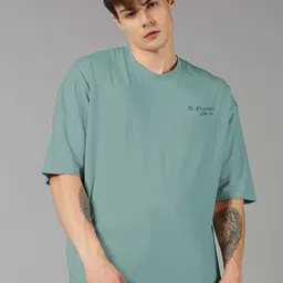 Roadster Blue Graphic Printed Pure Cotton Oversized T-shirt image 3