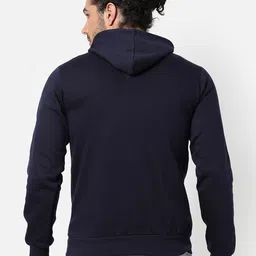 Campus Sutra Men Blue Printed Hooded Sweatshirt image 4