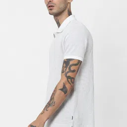 Jack & Jones Men White Textured Polo Collar Casual T-Shirt image 3