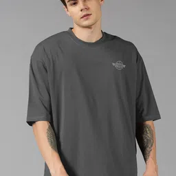 Roadster Grey Graphic Printed Pure Cotton Oversized T-shirt image 3