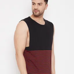 Hypernation Men Black And Red Striped Sleeveless T-shirt image 3