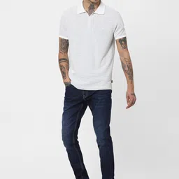 Jack & Jones Men White Textured Polo Collar Casual T-Shirt image 5